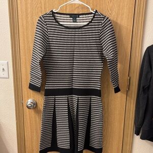 Lauren Ralph Lauren Black and White Patterned 3/4 Sleeve Dress